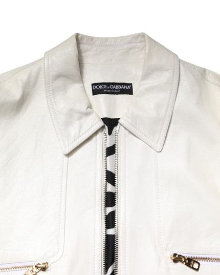 Dolce & Gabbana White Collared Full Zip Biker Coat Jacket