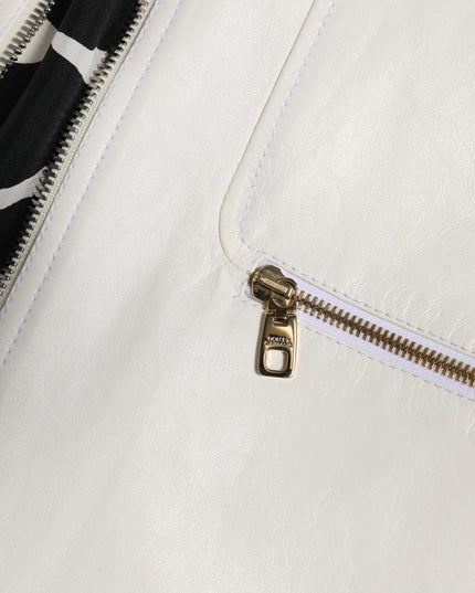 Dolce & Gabbana White Collared Full Zip Biker Coat Jacket