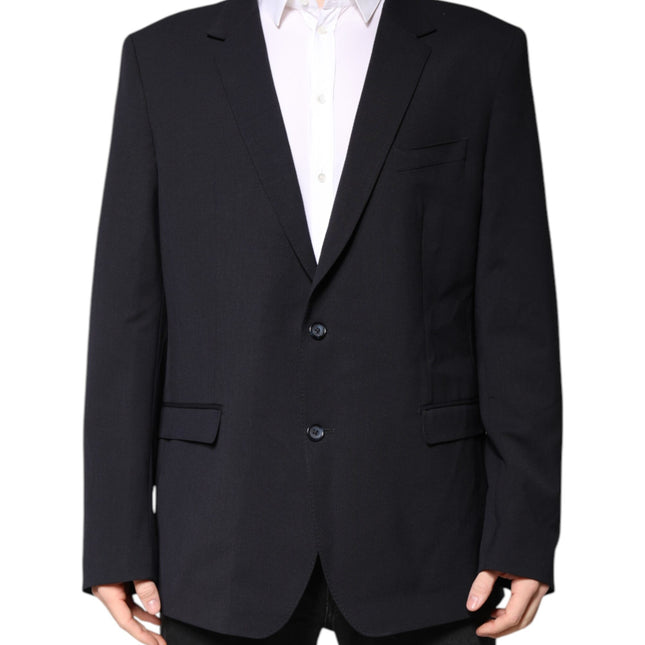 Dolce & Gabbana Dark Blue Wool Single Breasted Coat Blazer