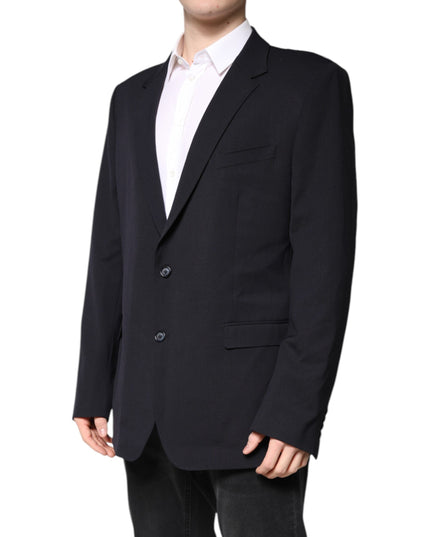 Dolce & Gabbana Dark Blue Wool Single Breasted Coat Blazer