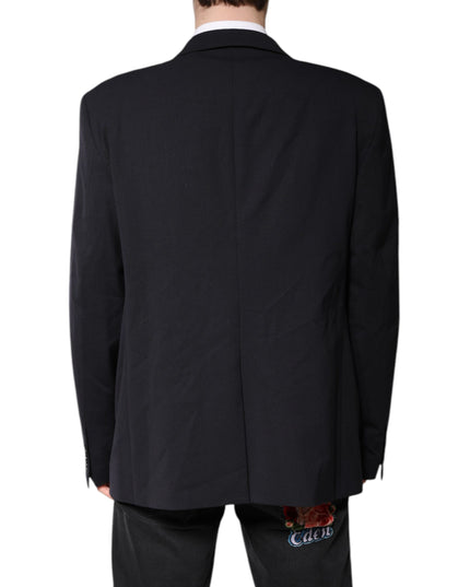 Dolce & Gabbana Dark Blue Wool Single Breasted Coat Blazer