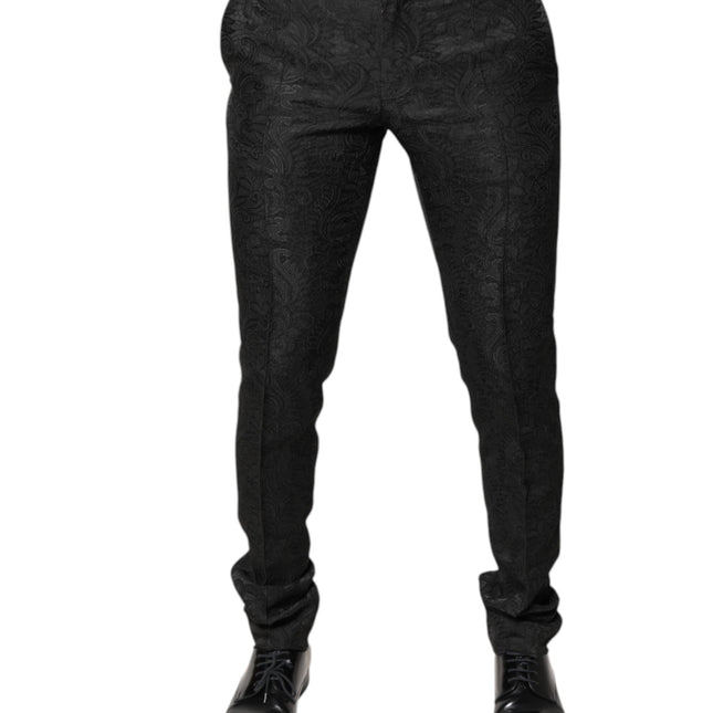 Dolce & Gabbana Black Floral Jacquard Mid Waist Dress Pants