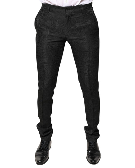 Dolce & Gabbana Black Floral Jacquard Mid Waist Dress Pants