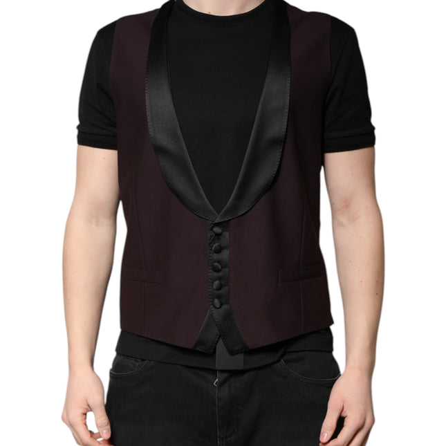 Dolce & Gabbana Maroon Wool Waistcoat Dress Formal Vest