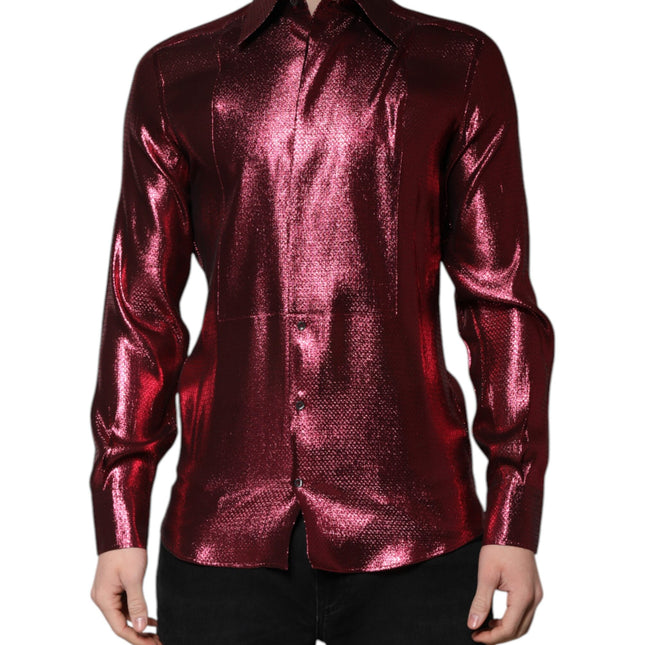 Dolce & Gabbana Metallic Red Cotton GOLD Dress Formal Shirt