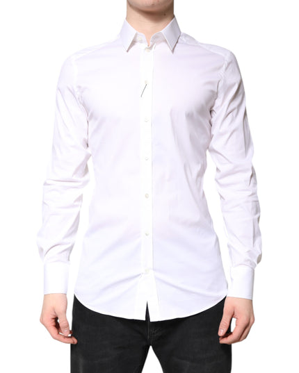 Dolce & Gabbana White Cotton GOLD Dress Formal Collared Shirt