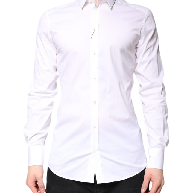 Dolce & Gabbana White Cotton GOLD Dress Formal Collared Shirt
