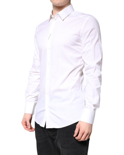 Dolce & Gabbana White Cotton GOLD Dress Formal Collared Shirt