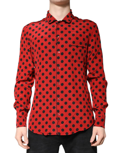 Dolce & Gabbana Red Polka Dot Silk Long Sleeve Shirt