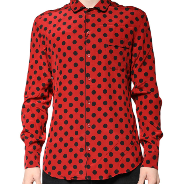 Dolce & Gabbana Red Polka Dot Silk Long Sleeve Shirt