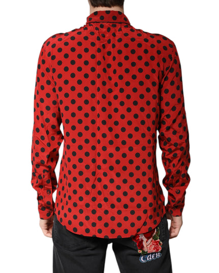 Dolce & Gabbana Red Polka Dot Silk Long Sleeve Shirt