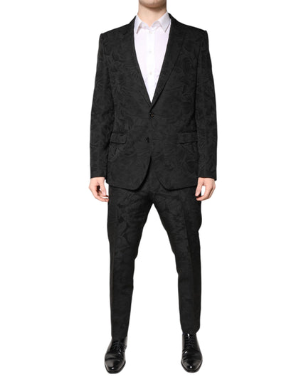 Dolce & Gabbana Black Polyester Floral Jacquard 2 Piece Suit