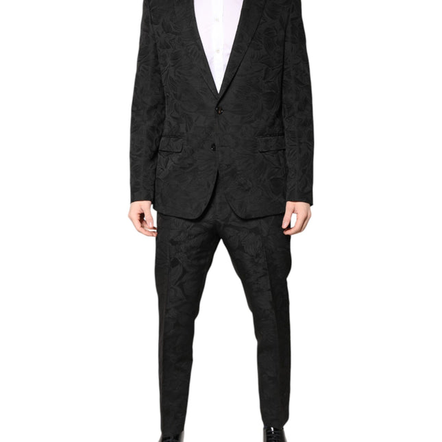 Dolce & Gabbana Black Polyester Floral Jacquard 2 Piece Suit
