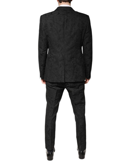 Dolce & Gabbana Black Polyester Floral Jacquard 2 Piece Suit
