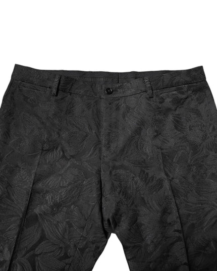 Dolce & Gabbana Black Polyester Floral Jacquard 2 Piece Suit