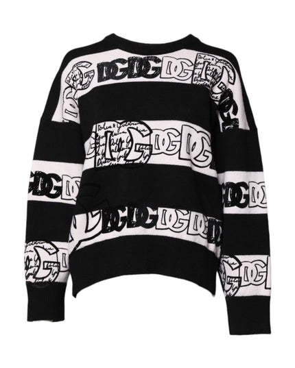 Dolce & Gabbana Black White Logo Print Wool Pullover Sweater