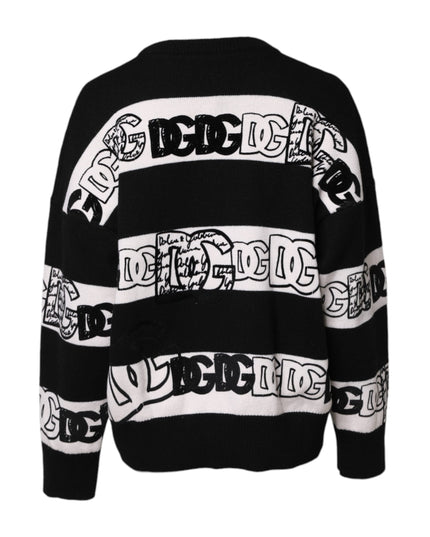 Dolce & Gabbana Black White Logo Print Wool Pullover Sweater