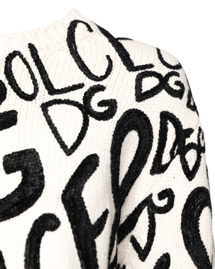 Dolce & Gabbana White Black Logo Print Women Pullover Sweater