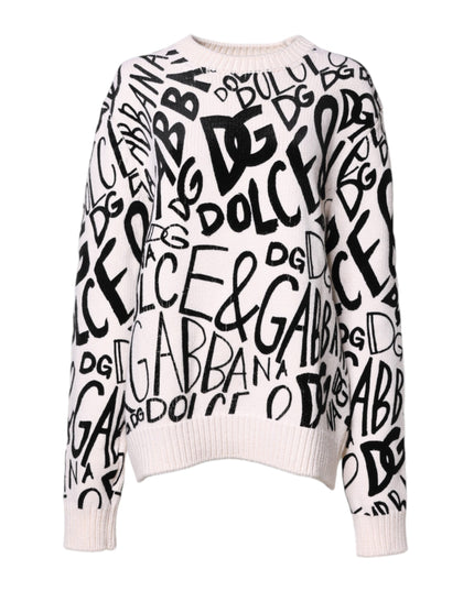 Dolce & Gabbana White Black Logo Print Women Pullover Sweater
