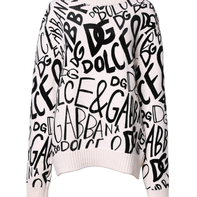 Dolce & Gabbana White Black Logo Print Women Pullover Sweater