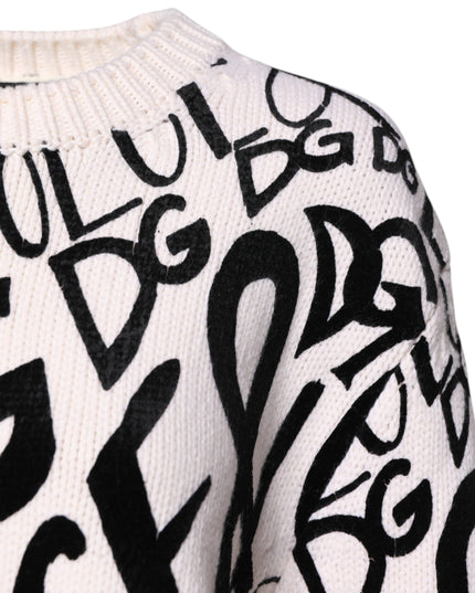 Dolce & Gabbana White Black Logo Print Women Pullover Sweater