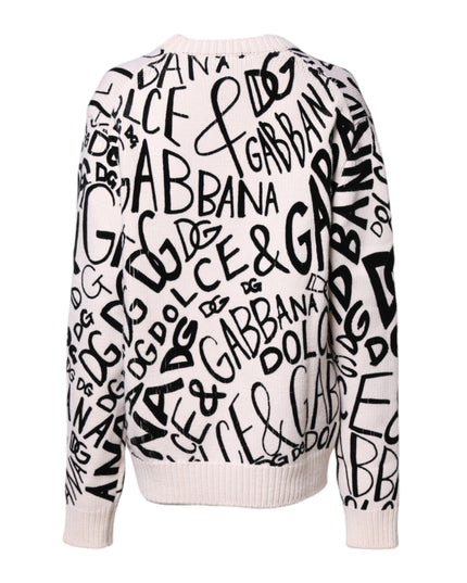 Dolce & Gabbana White Black Logo Print Women Pullover Sweater