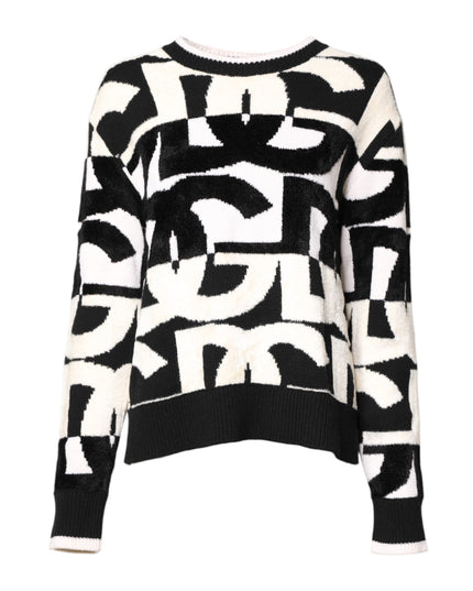 Dolce & Gabbana White Black Logo Print Women Pullover Sweater