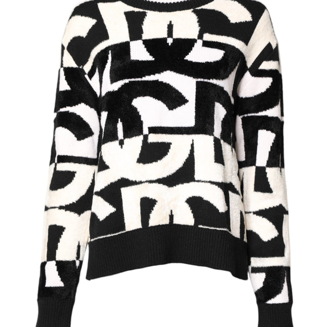 Dolce & Gabbana White Black Logo Print Women Pullover Sweater