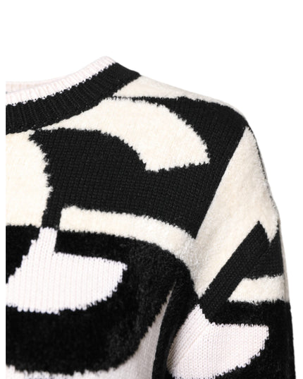Dolce & Gabbana White Black Logo Print Women Pullover Sweater