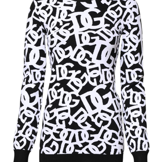 Dolce & Gabbana Black White Logo Print Women Pullover Sweater