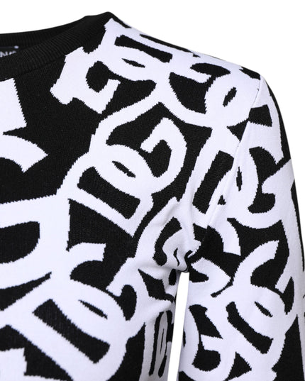 Dolce & Gabbana Black White Logo Print Women Pullover Sweater