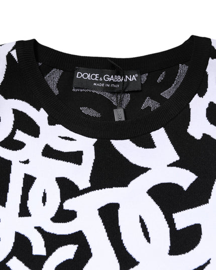 Dolce & Gabbana Black White Logo Print Women Pullover Sweater
