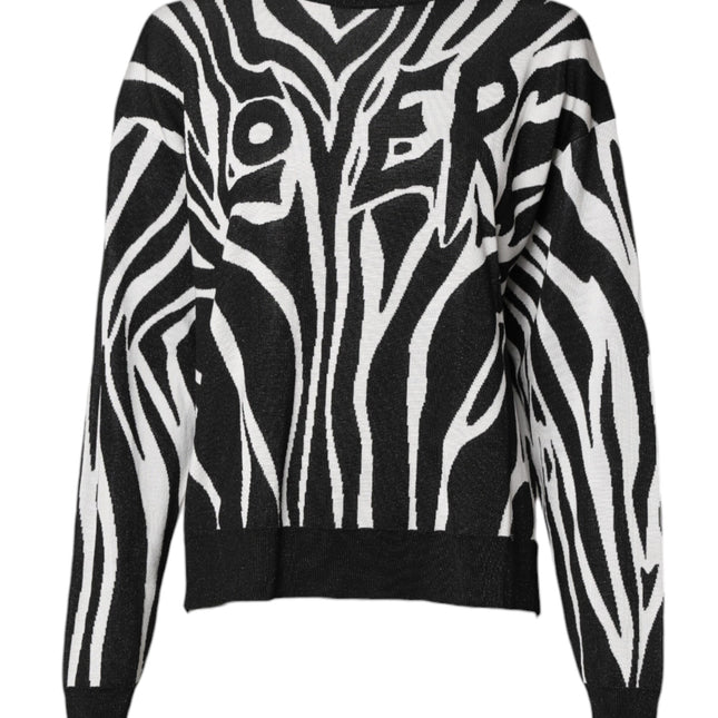 Dolce & Gabbana Black White Print Women Pullover Sweater