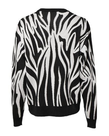 Dolce & Gabbana Black White Print Women Pullover Sweater