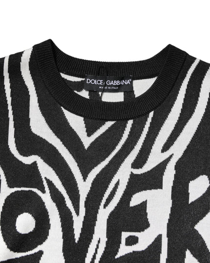 Dolce & Gabbana Black White Print Women Pullover Sweater