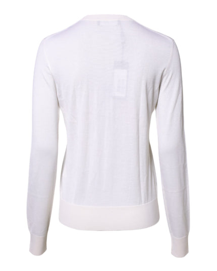 Dolce & Gabbana White Cashmere Crew Neck Top Cardigan Sweater