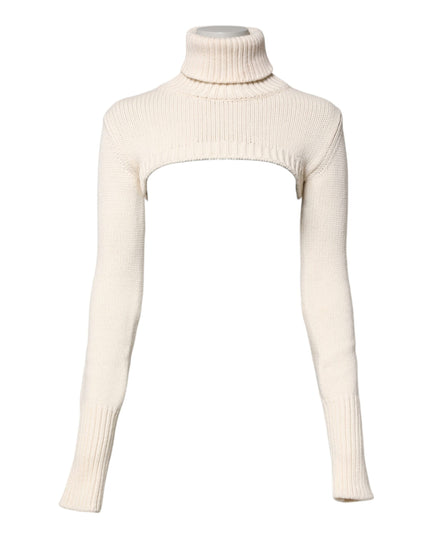 Dolce & Gabbana Ivory Cashmere Turtleneck Cropped Top Sweater