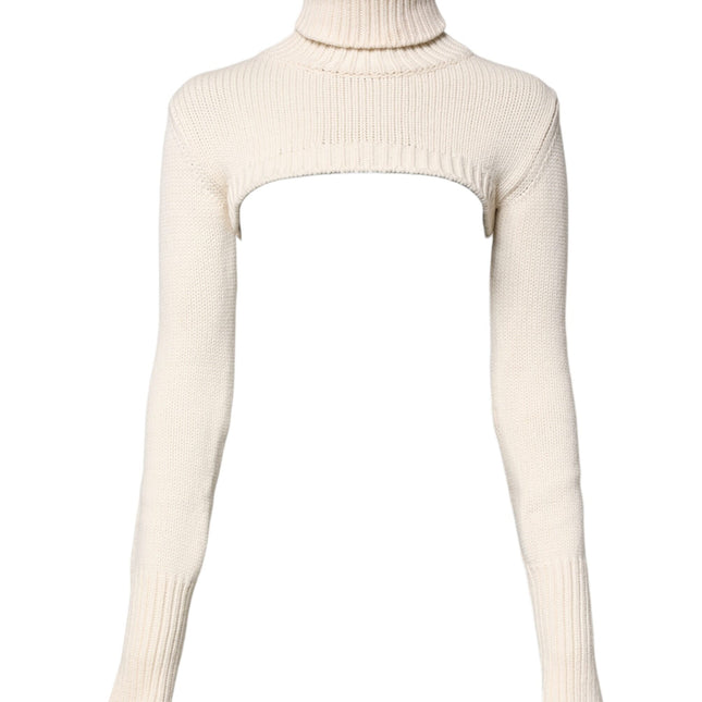 Dolce & Gabbana Ivory Cashmere Turtleneck Cropped Top Sweater