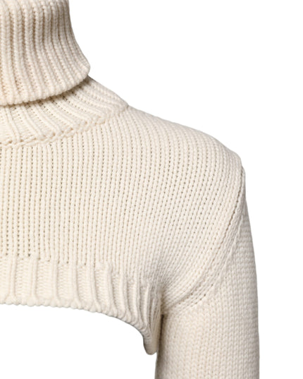 Dolce & Gabbana Ivory Cashmere Turtleneck Cropped Top Sweater