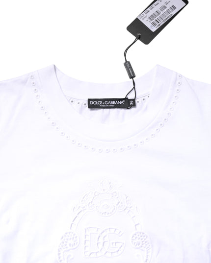 Dolce & Gabbana White Cotton Floral Logo Crew Neck T-shirt
