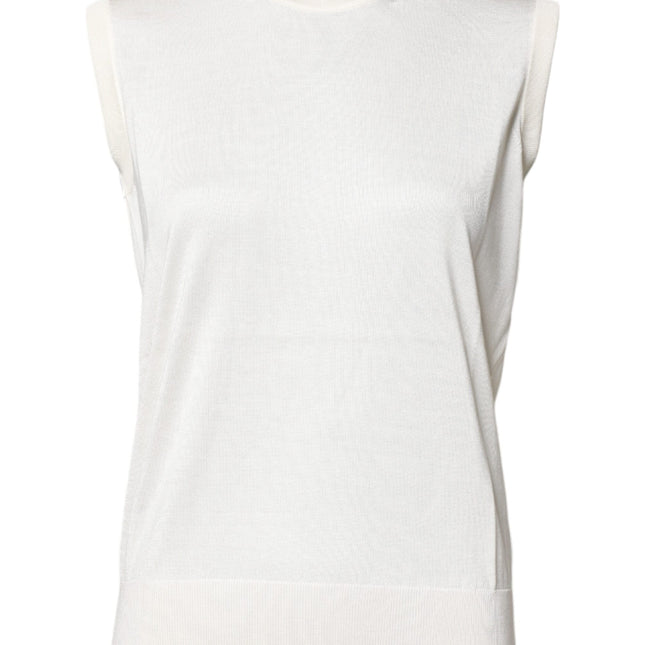 Dolce & Gabbana White Silk Round Neck Sleeveless Tank Top
