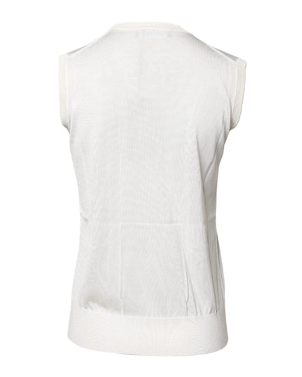 Dolce & Gabbana White Silk Round Neck Sleeveless Tank Top