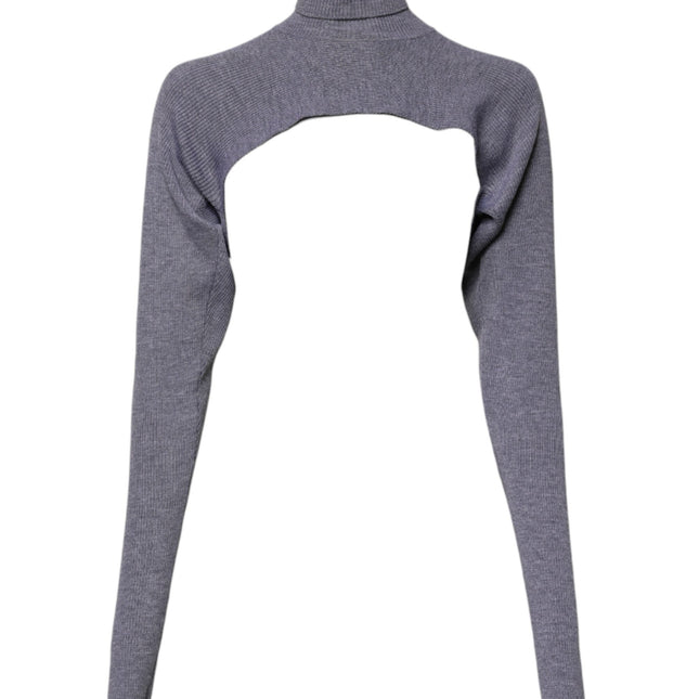 Dolce & Gabbana Gray Wool Knit Turtleneck Cropped Top Sweater