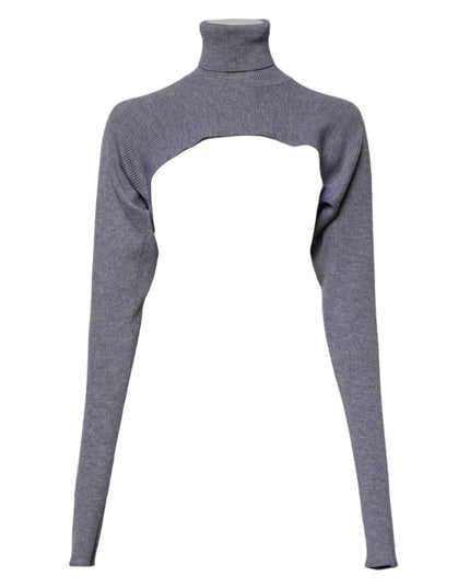 Dolce & Gabbana Gray Wool Knit Turtleneck Cropped Top Sweater