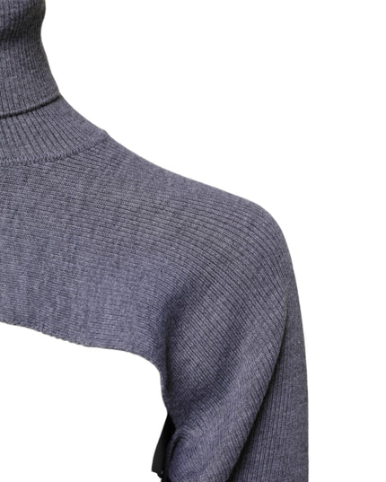 Dolce & Gabbana Gray Wool Knit Turtleneck Cropped Top Sweater