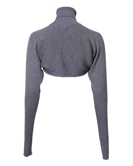 Dolce & Gabbana Gray Wool Knit Turtleneck Cropped Top Sweater