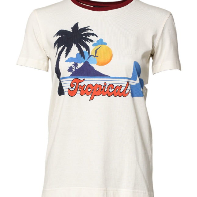 Dolce & Gabbana White Cotton Print Short Sleeves Top T-shirt