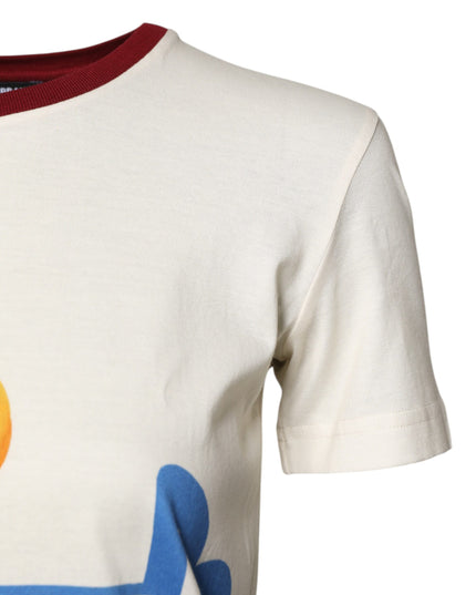 Dolce & Gabbana White Cotton Print Short Sleeves Top T-shirt