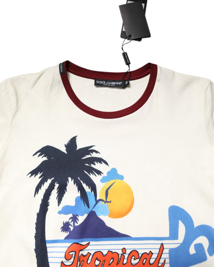 Dolce & Gabbana White Cotton Print Short Sleeves Top T-shirt
