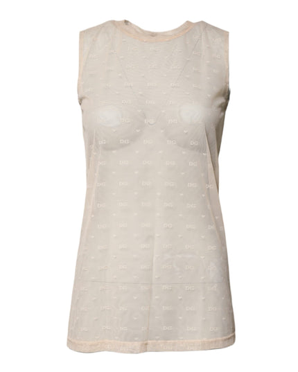 Dolce & Gabbana Ivory Nylon Logo See Through Sleeveless Tank Top